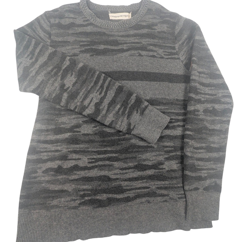Obermeyer Mens Grey Camo Merino Wool Blend Crewneck Sweater Size M